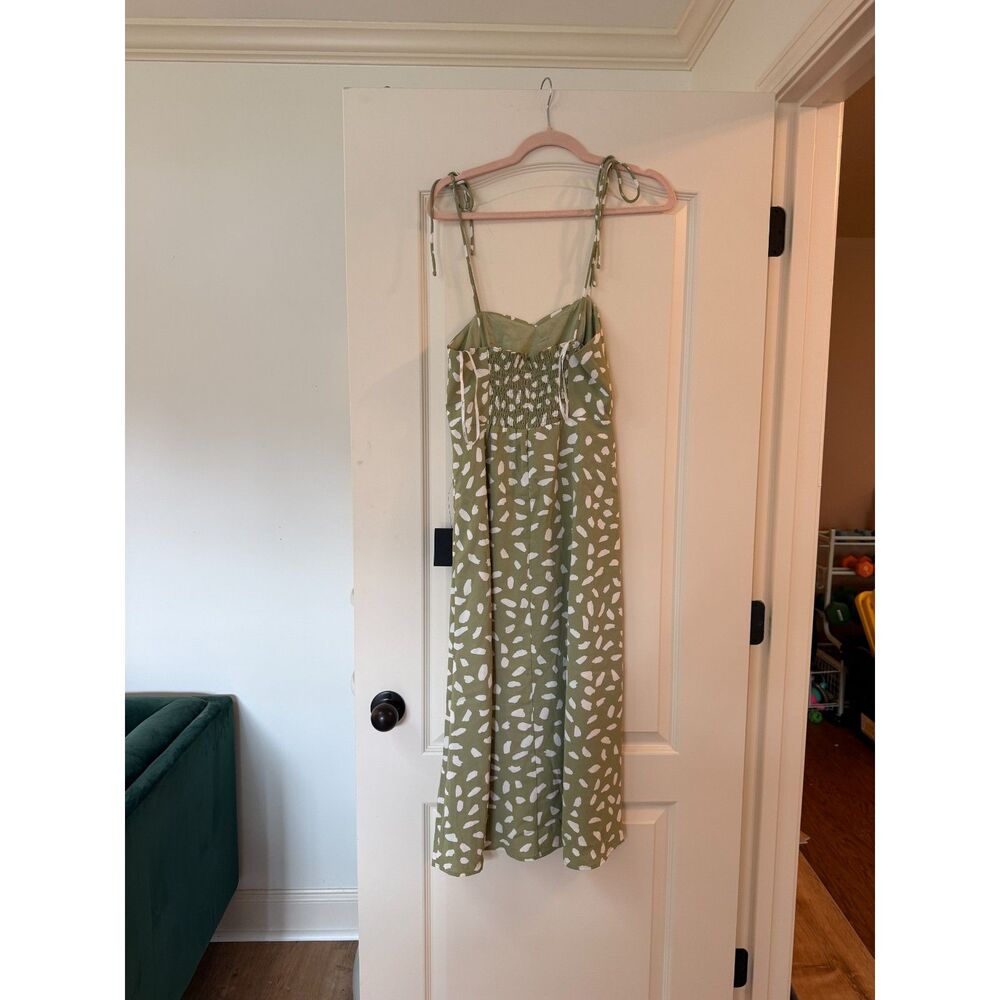 Lulus Party in Paris Sage Green Print Tie-Strap Midi Dress Size XS - Picture 2 of 12